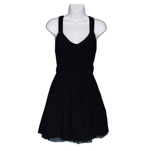 Eva Black Party Dress Small Sans Souci Fit & Flare Tulle Hem Back Bow Glam NWT